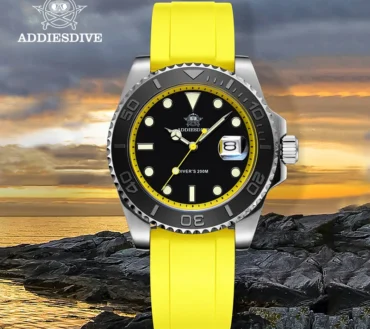 ADDIESDIVE Rotatable Bezel Watch For Men 41mm Quartz Watch Stainless Seel BGW9 Luminous Rubber Strap 200m Diving Men's Watch New