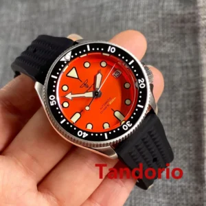 37mm 200M Diving NH35A Ceramic Bezel 120 Click Sapphire Glass Luminous Auto Orange Dial Men Watch 3.8 Crown