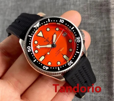 37mm 200M Diving NH35A Ceramic Bezel 120 Click Sapphire Glass Luminous Auto Orange Dial Men Watch 3.8 Crown